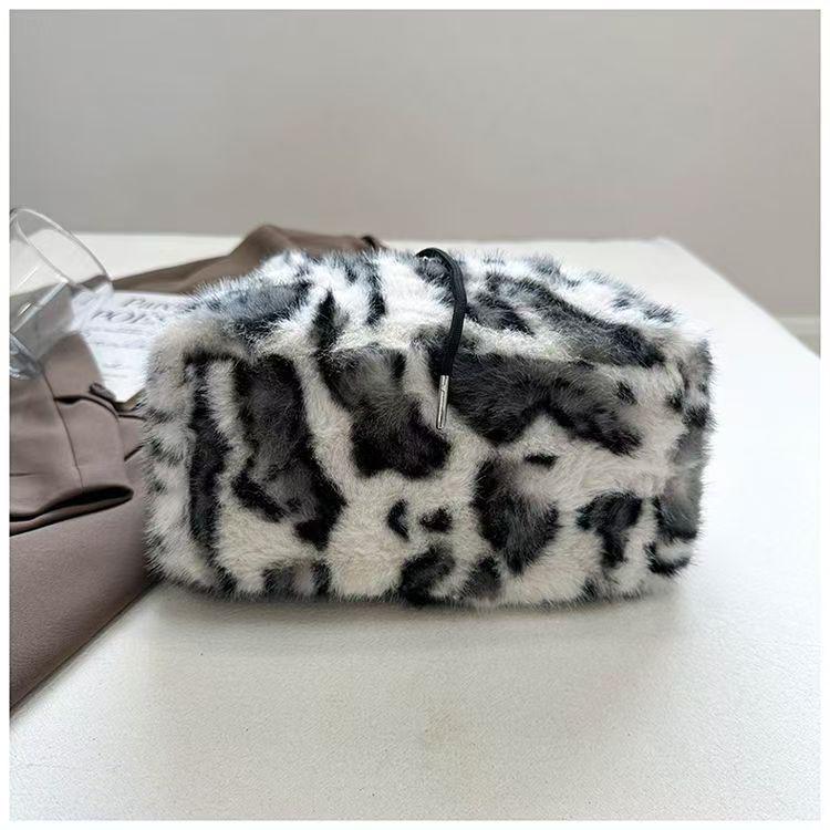 Leopard Print Plush Backpack - Women's Versatile Winter Bag