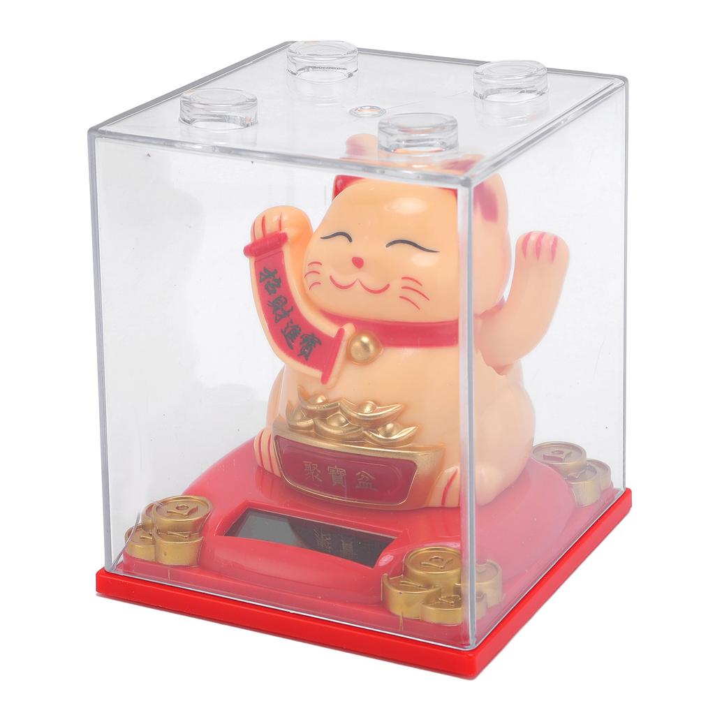 Solar Powered Waving Cat Good Luck Fortune Ornament   Welcoming Decor with Clear Cover