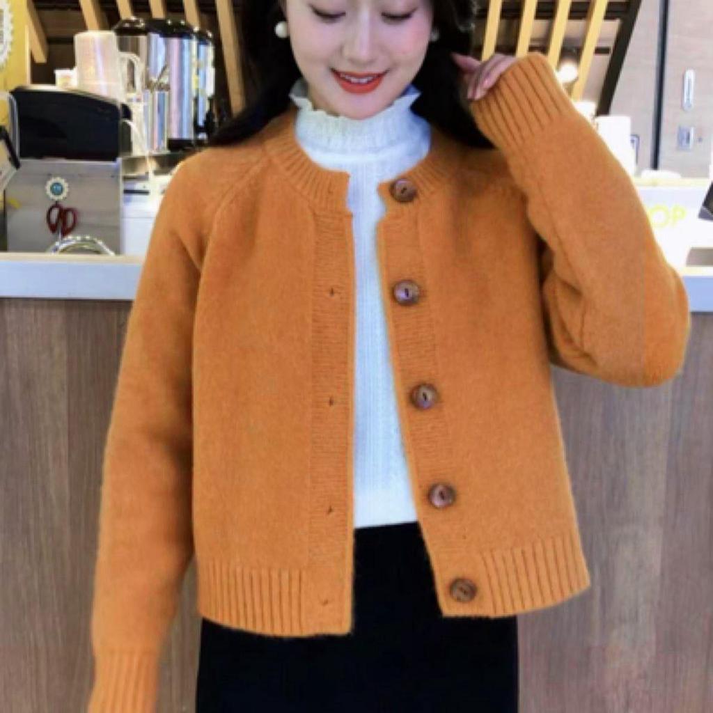 Korean Simple Round Neck Knit Cardigan - Women's Autumn/Winter Loose Soft Sweater Coat