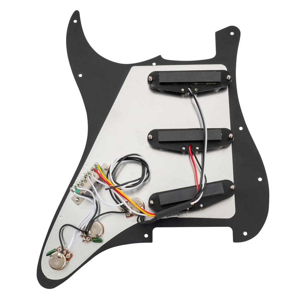 Musiclily Basic 11-lyukú ST előre szerelt koptatólemez Fender Stratocaster elektromos gitárhoz SSS Single-Coil hangszedő szettel, Fekete, 3 részes szett