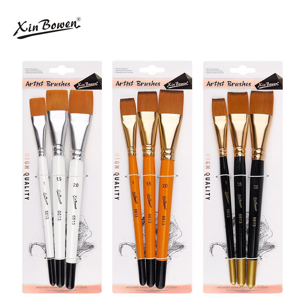 3-Piece Short Handle Nylon Art Brush Set for Watercolor and Acrylic Painting