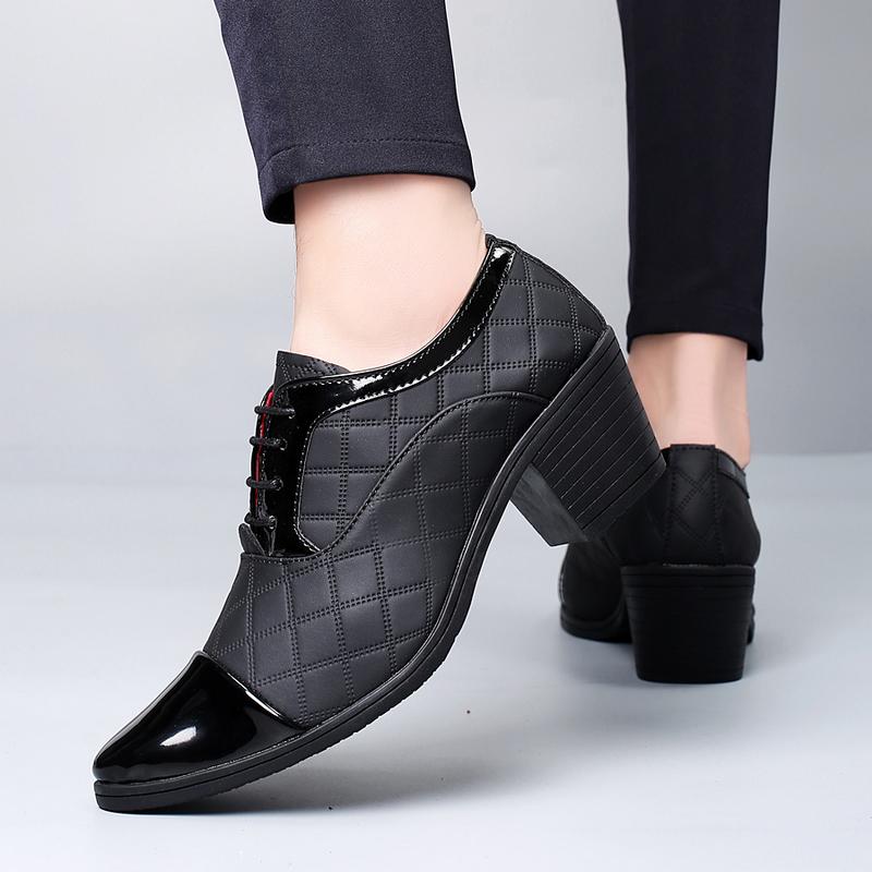 Uomo Tacco Alto Rosso Wingtip Pelle Nera Derby Abito da Sposa Danza Business Formale Scarpe da Ascensore Scarpe Rialzanti Taglie Forti