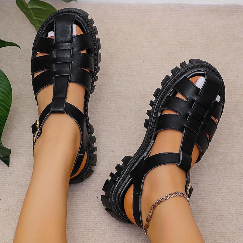 Lucyever Sandali Piattaforma a Punta Chiusa Roma per Donna Cinturino con Fibbia Sandali a Fondo Spesso Donna Estivi Scarpe Studente in Ecopelle