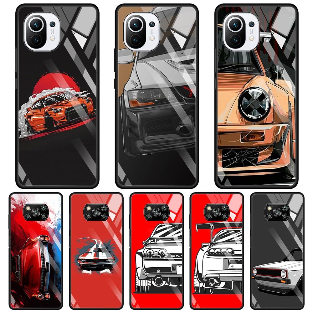 

Японский спортивный автомобиль JDM Comic Glass Case для Xiaomi Poco X3 NFC M2 F2 Pro F3 Shell для MI 11 10 10T 9T Note 10 Pro Lite CC9E CC9