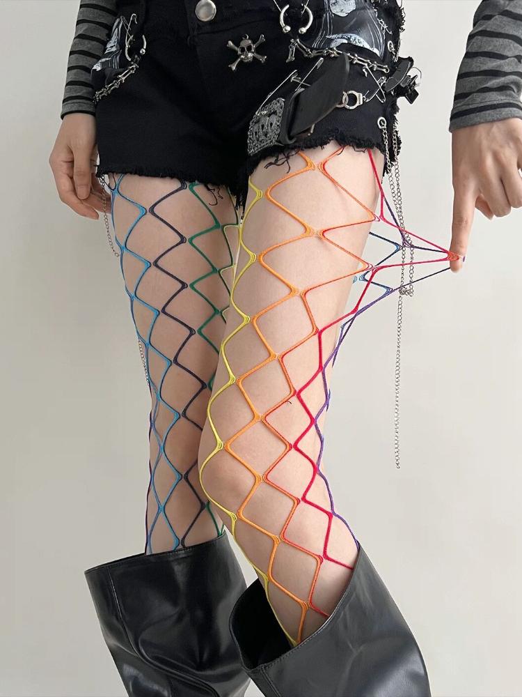 Punk Fishnet Stockings Y2K Accessories Girl Sexy Large Mesh Colorful Tights Gothic Lolita Sheer Slim Pantyhose Jk Long Socks