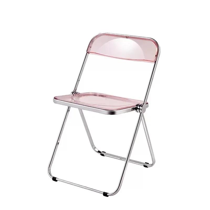 Transparent Chair Acrylic Fashion Chair Modern Milk Tea Dining Chair Stool Folding Restaurant  Balcony Furniture
