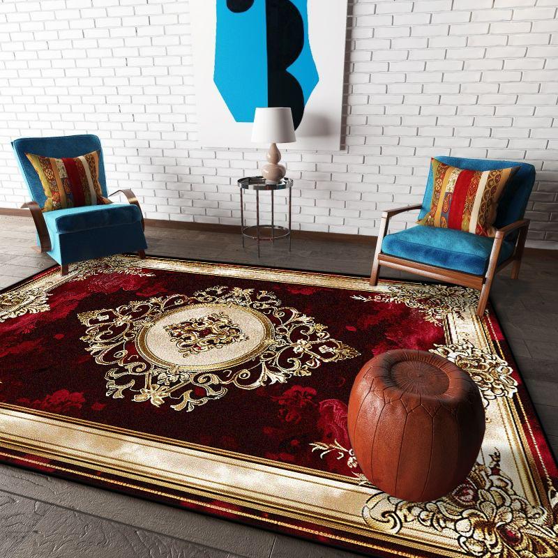

Modern Luxury Red Carpet Golden Border Antiskid Large Living Room Rug Soft Sofa Table Mat Lounge Cloakroom Carpets Easy Clean 60x90cm
