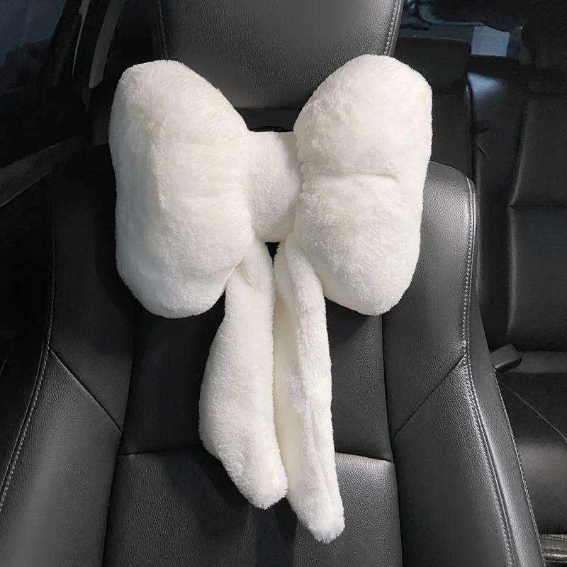 New Bowknot Car Headrest Pillow Lovely Auto Seat Head Support Neck Protector Cushion Plush Automobiles Lumbar Rest Car Kits