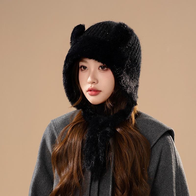 Women S Winter Warm Knitted Hat Cute Ear Flap Cycling Windproof Beanie