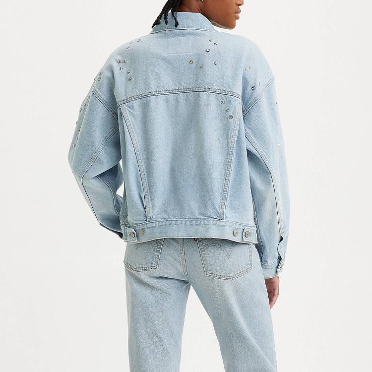 Levis Single Button Collar Drop Shoulder Truck Driver Denim Jacket Unisex Jacket Blue A1743-0033