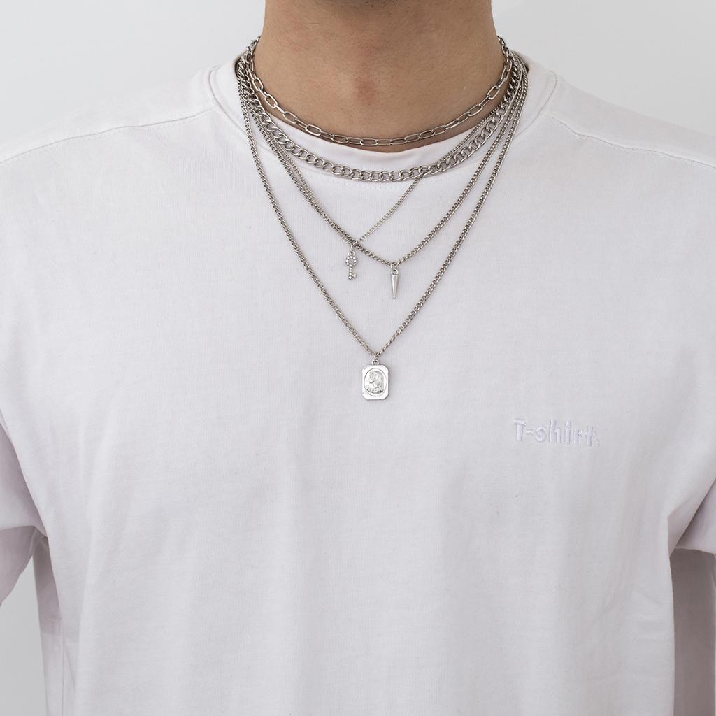 Men's Hip-Hop Metal Necklace High Street Retro Design Pendant Necklace Street Style