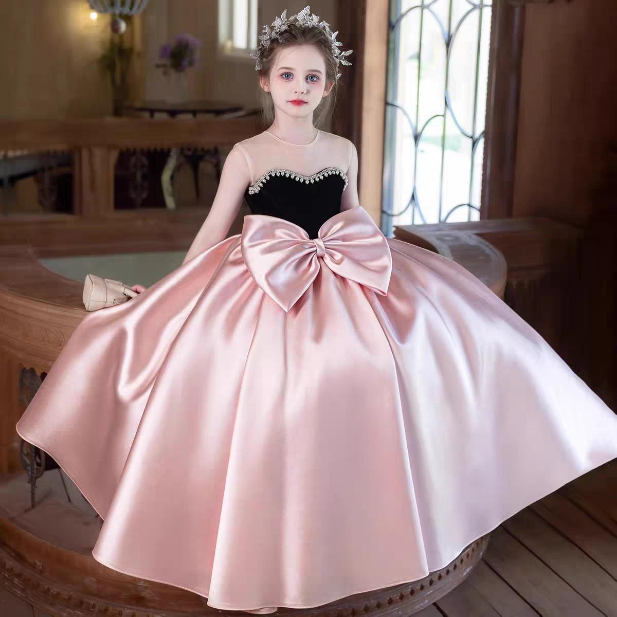 Вечернее платье Новое Детское Принцесса Конкурс Хозяин Наряд Модный показ Наряд Детское Выступление Концерт Формальная одежда 90 розовый