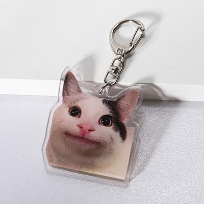 Funny Cat Meme Pendant Acrylic Squabbling Cat Keyring Cute Dialogic Cat Keychain  Bag Hanging
