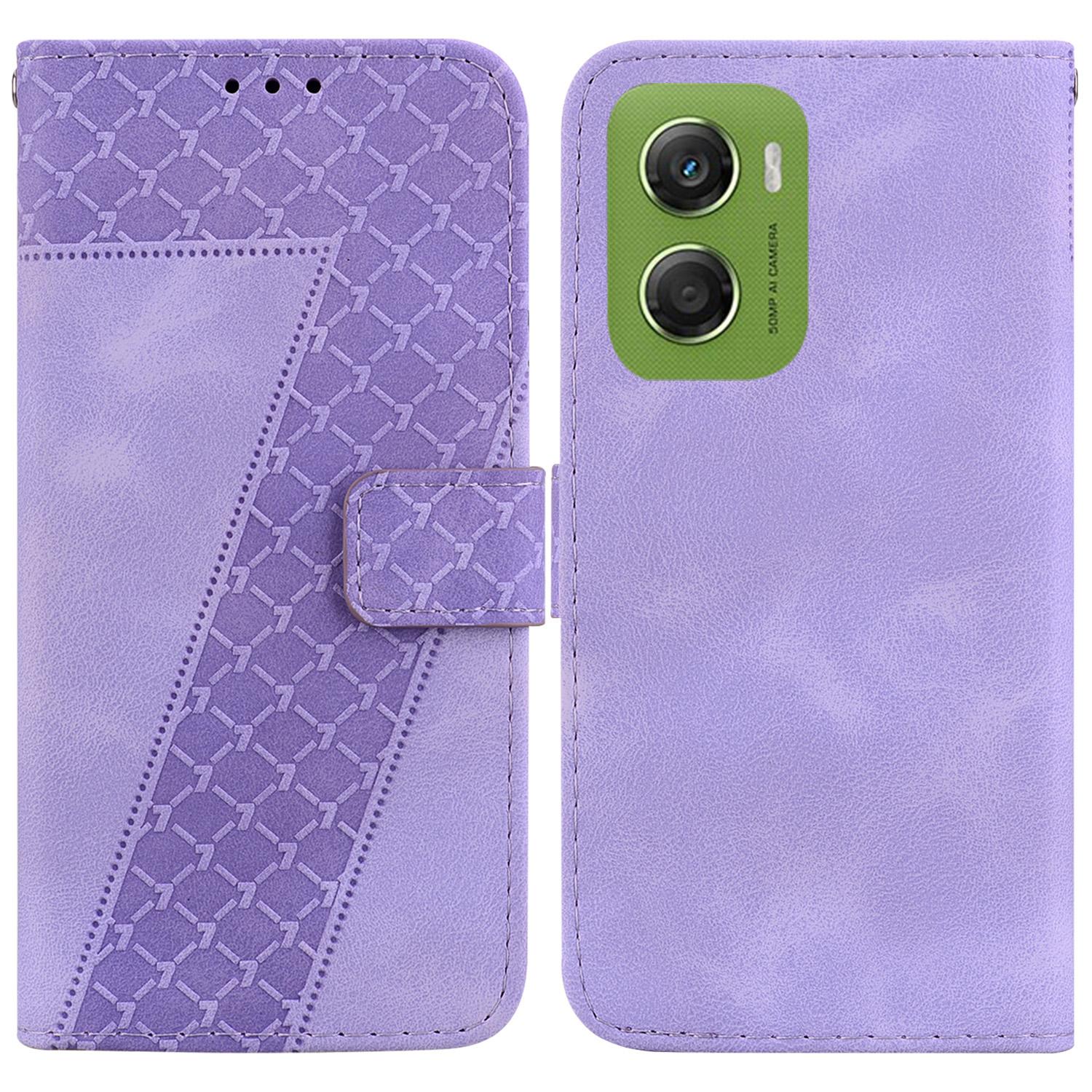 

For Motorola Moto G06 4G Stand Case 7-Shaped Pattern Imprint Leather Phone Cover with Strap