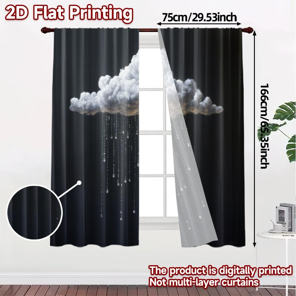 Flat Printing Curtains Without Rod Drippingclouds Popular Curtain Fabric Versatile Polyester Thermal Set Of 2 Made