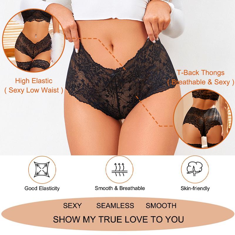 FINETOO 6 Stück/Set Damen Slips Aushöhlen Spitze Mittelhoch Elastisch Durchsichtig Sternspitze Vierkant-Hose Damen Unterhosen