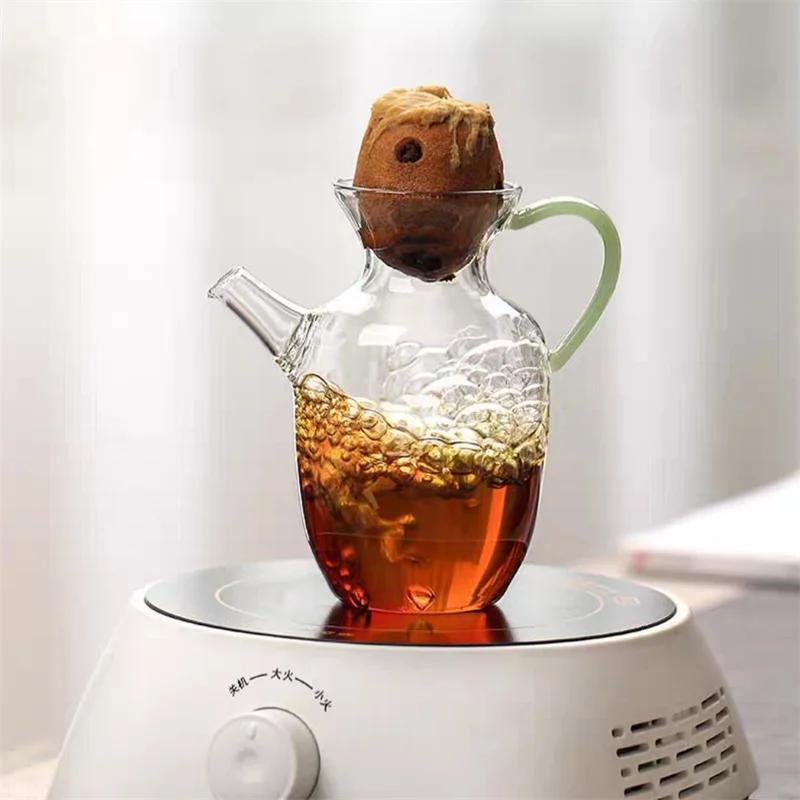 300ml Imitation Jade Handle Imitation Song Heat Resistance Glass Teapot Brewing Flower Green Tea Pot Small Tea Kettle Tea Set