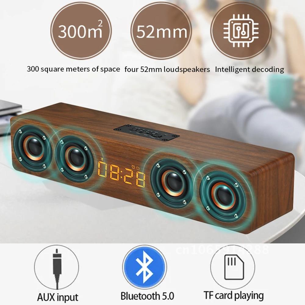 Rechargeable Wooden Alarm Clock with Bluetooth Soundbar Subwoofer Speaker Decoration E-sport Game and Home FM for Room Radio or