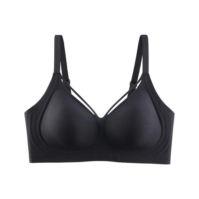 Red Seamless Wireless Bra with Crisscross Neckline and Adjustable Straps