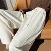 Women's High-Waisted White Wool-Acetate Wide-Leg Pants - Autumn/Winter Floor-Length Straight-Leg with Thick Cashmere
