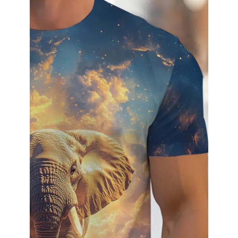 Men's 3D Elephant Print T-shirt Short Sleeved T-shirt Breathable Polyester Round Neck Casual Streetwear Top