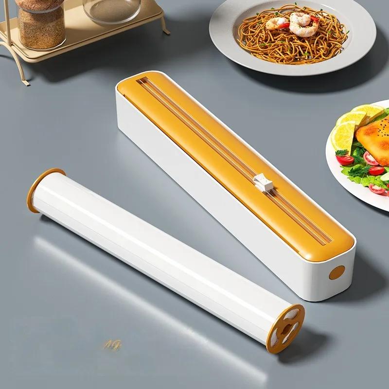 2 In 1 Food Film Dispenser Wrap Dispenser With Cutter Storage Box Aluminum Foil Stretch Film Cutter Kitchen Accessories