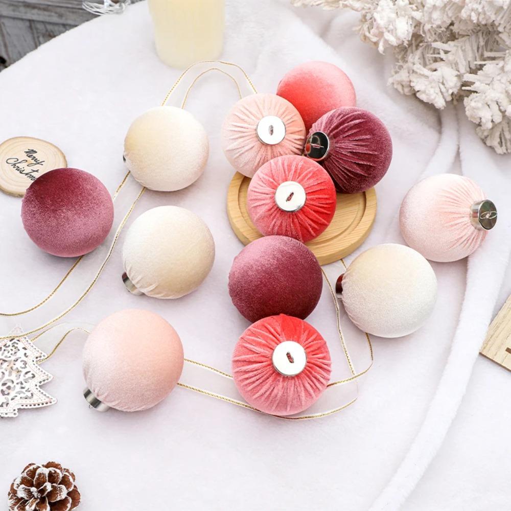 12pcs Festival Christmas Flocking Balls Pendant 8cm Christmas Tree Ornaments  Children Gifts
