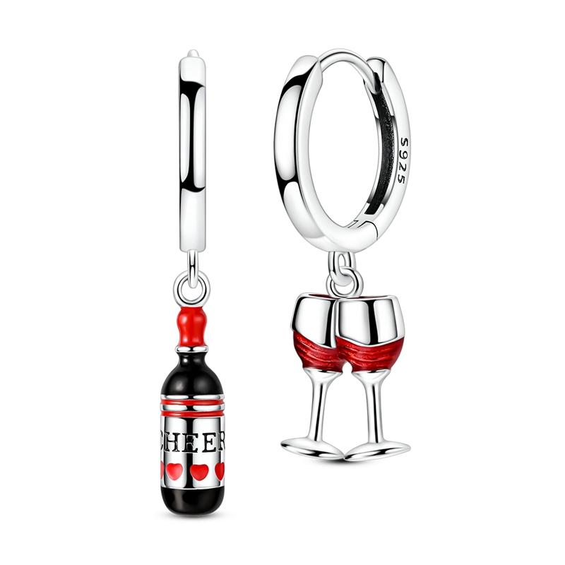 Red Series 925 Silver Apple Strawberry Cherry Rose Ladybug Wine Glass Earrings Fun Birthday Party Gifts