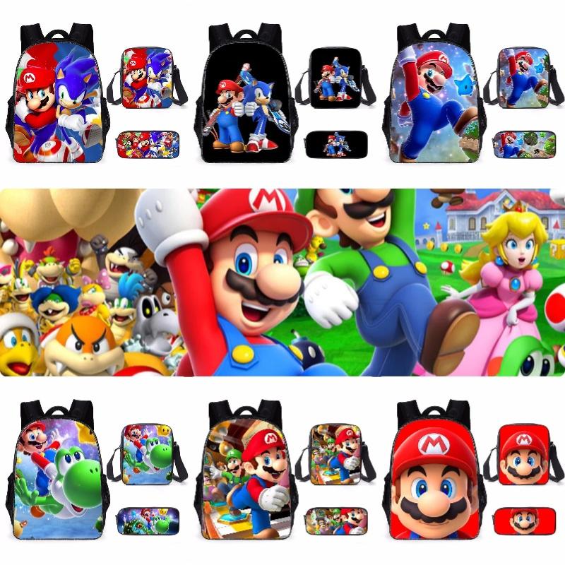 Super Mario Cartoon School Bag Student Backpack Waterproof And Expandable Fashionable And Trendy Style Nylon Material
