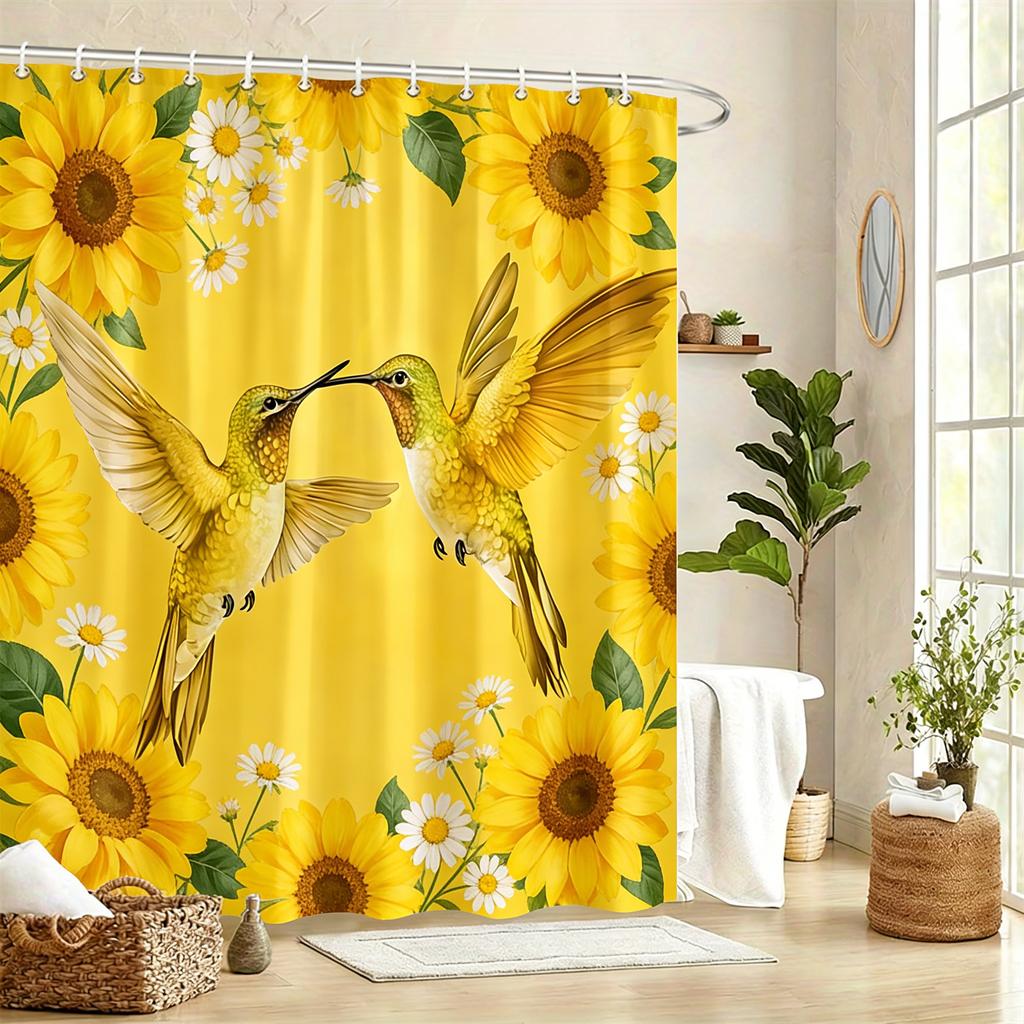 Pair Of Green Hummingbirds & Lily Of The Valley Waterproof Shower Curtain For Bathroom Decor