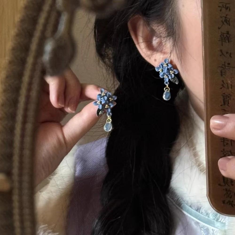 Blue Color Orchid Earrings Sweet Flower Earrings Ethnic Style Girl Ear Jewelry Gift