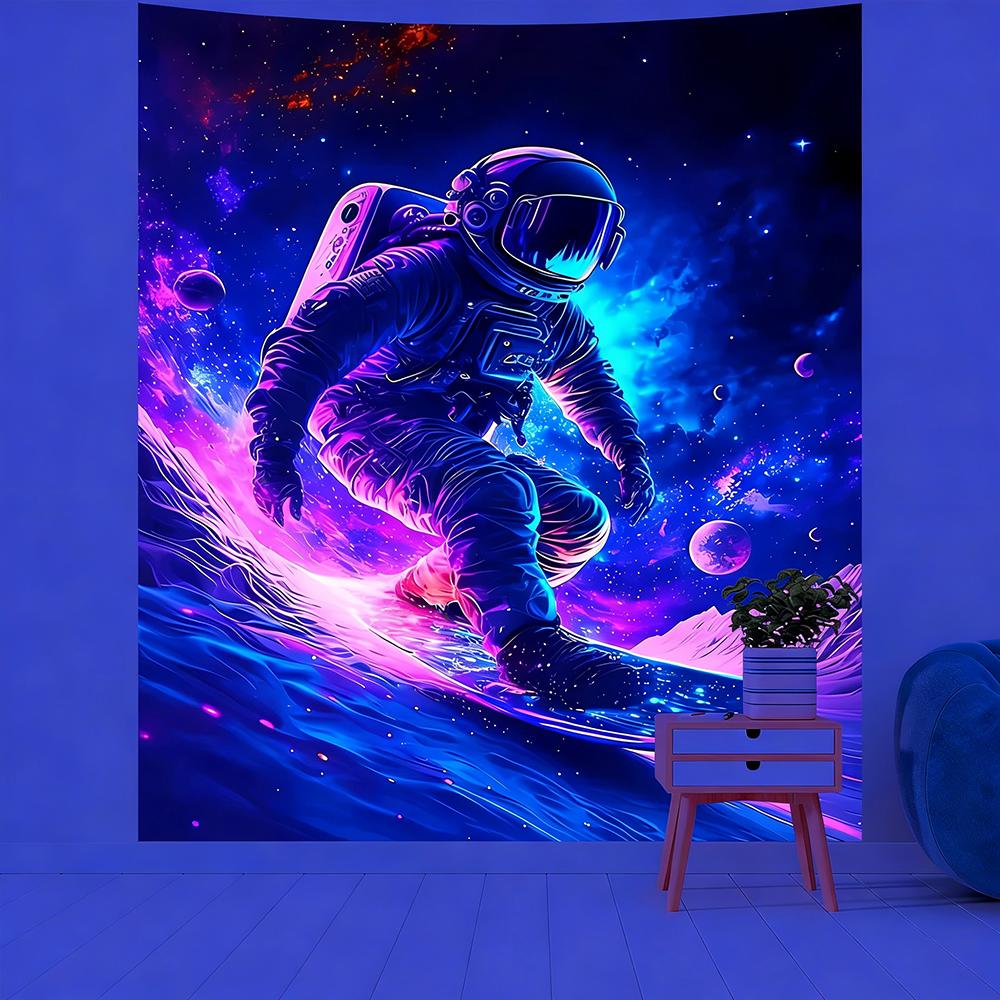 Neon Astronaut Tapestry For Vivid Decor Uv Reaction Tapestry Background Decoration Wall Hanging Bedroom Party Decoration