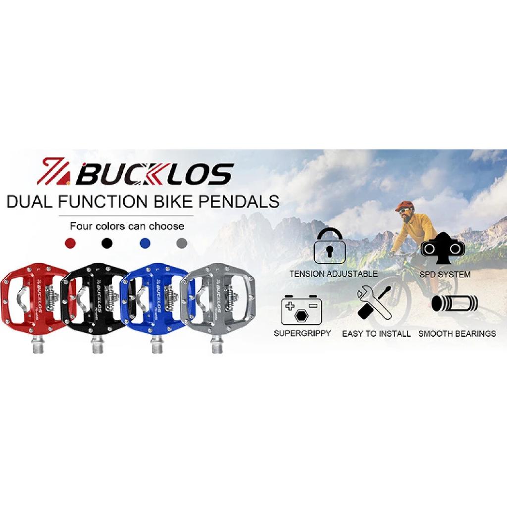 BUCKLOS Pedals MTB Bike Flat Pedal Platform Bearing Dual Function Fit SPD System Aluminum Alloy Mountain Bike Pedal Bicycle Part