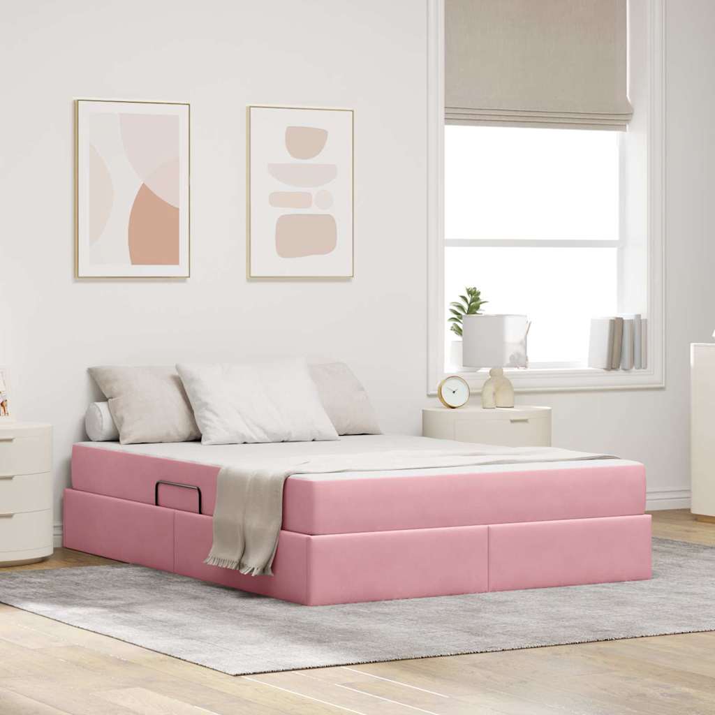 Storage Bed with Mattress Pink 140 x 200 cm Velvet