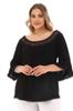 Women's Big Size Blouse Lace Collar Plus Size Blouse Black