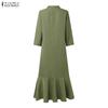 ZANZEA Women Casual V-Neck 3/4 Sleeve Solid Color Long Dress