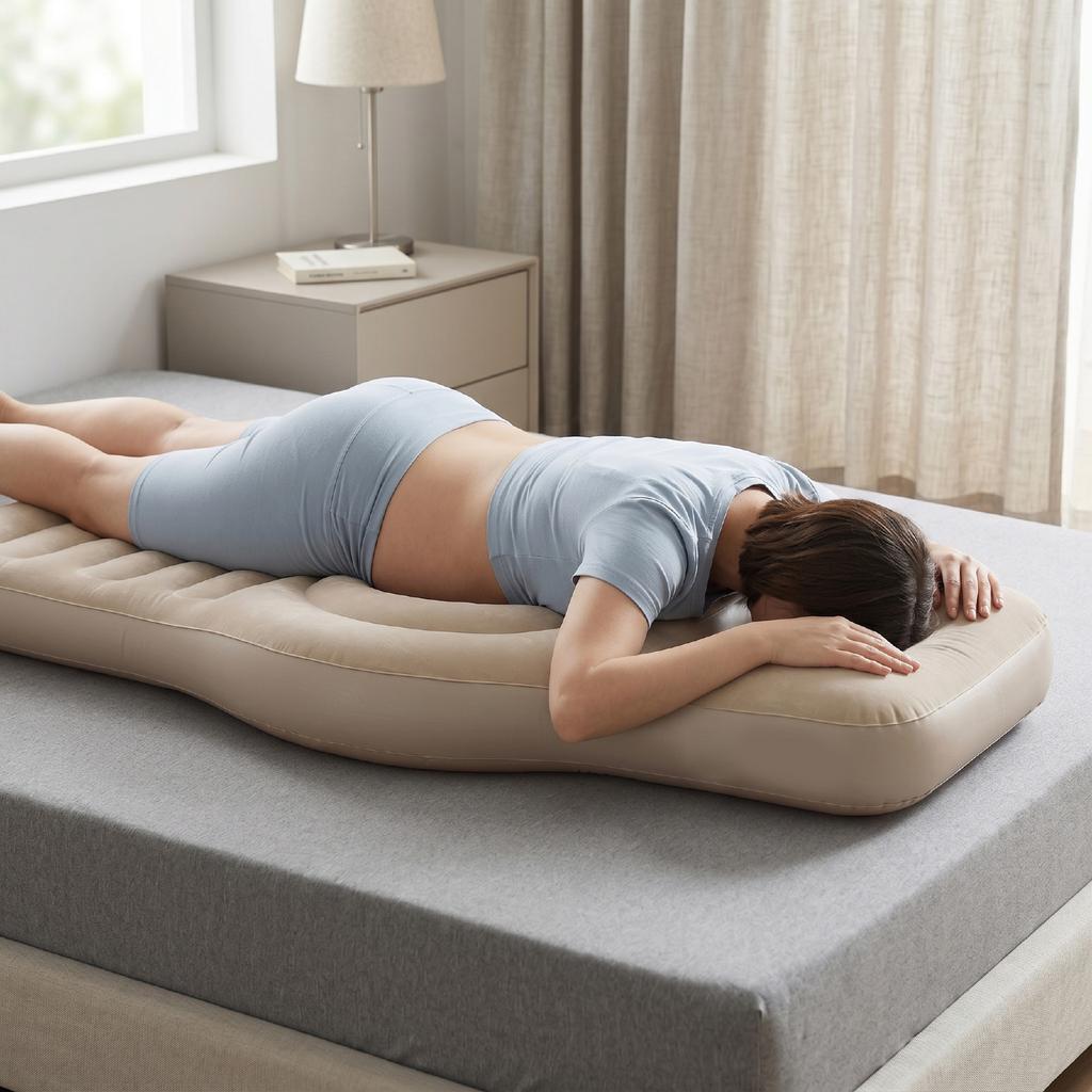 Inflatable Pillow with Belly Head Hole Flocked PVC Blow Up Belly Mattress for Prone Sleeping