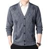 Men's V-Neck Jacquard Sweater Coat - Plus Velvet Knitted Cardigan for Autumn/Winter