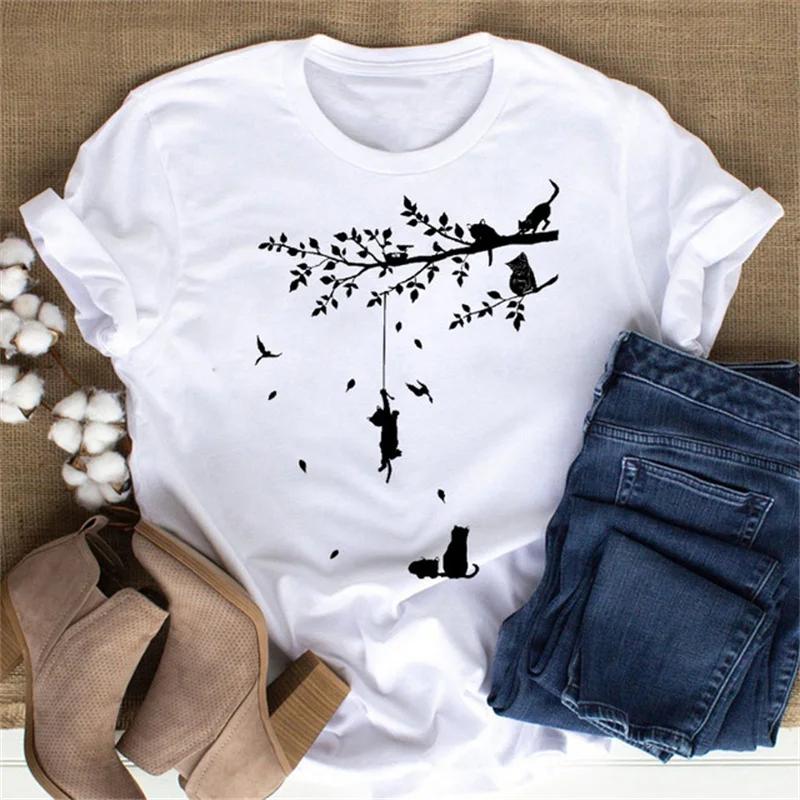 Maycaur Cute Paw Women T Shirt Fashion Cat MOM Printed Woman Tops Harajuku Punk O-neck Top Tee Black Shirt T Female T-shirt