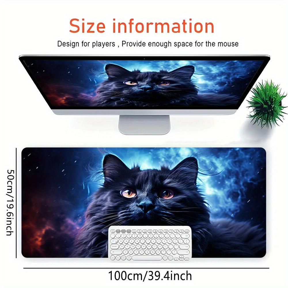 1pc Large Gaming Mouse Pad, UV Reactive Non-Slip Desk Mat, Washable PolyesterMystical, Cat, AuraComputer Pad with Vibrant Game Machine Print