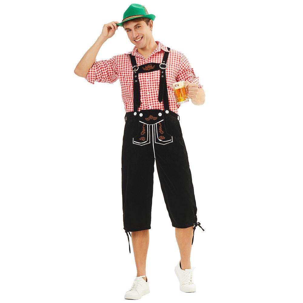 Herren Bayerische Oktoberfest Lederhose mit kariertem Hemd - Übergröße verfügbar