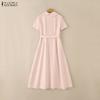 ZANZEA Vestito casual da donna a maniche corte con colletto da bambola dolce