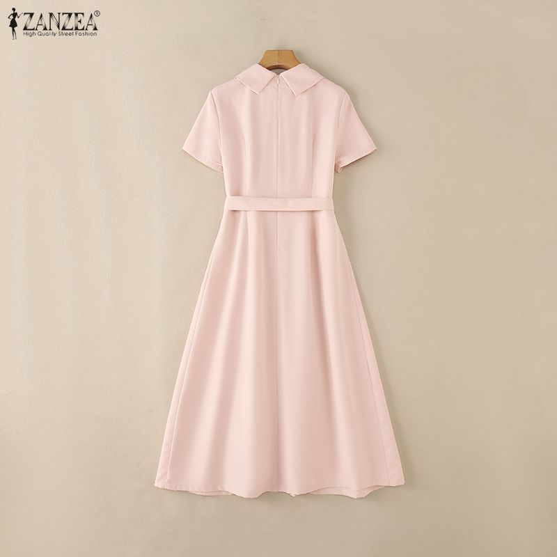 ZANZEA Vestito casual da donna a maniche corte con colletto da bambola dolce