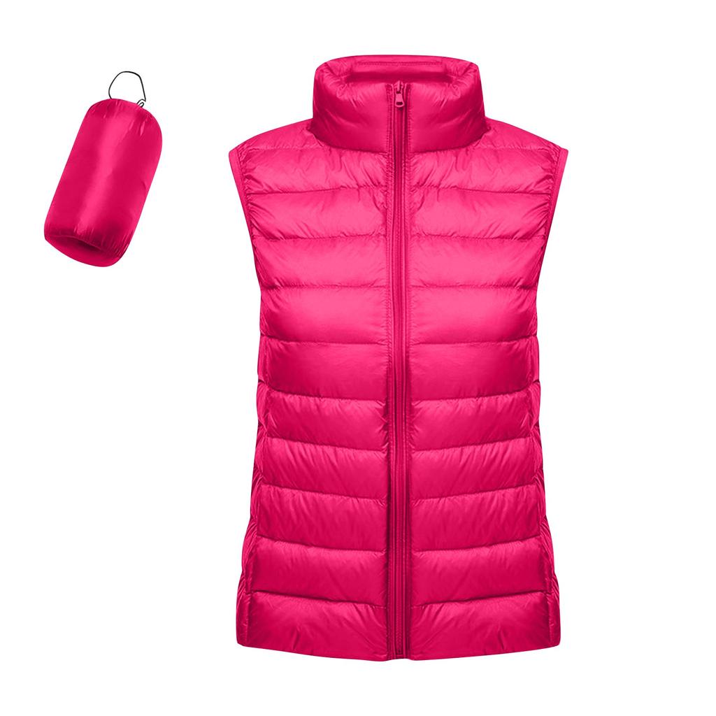 Women's Lightweight Down Jacket, Solid Color, Stand Up Collar, Down Vest With Pockets