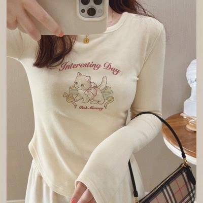 Women Long Sleeve T-shirts Girls Y2K Tees Casual Tops Workout Street Wear Round Neck