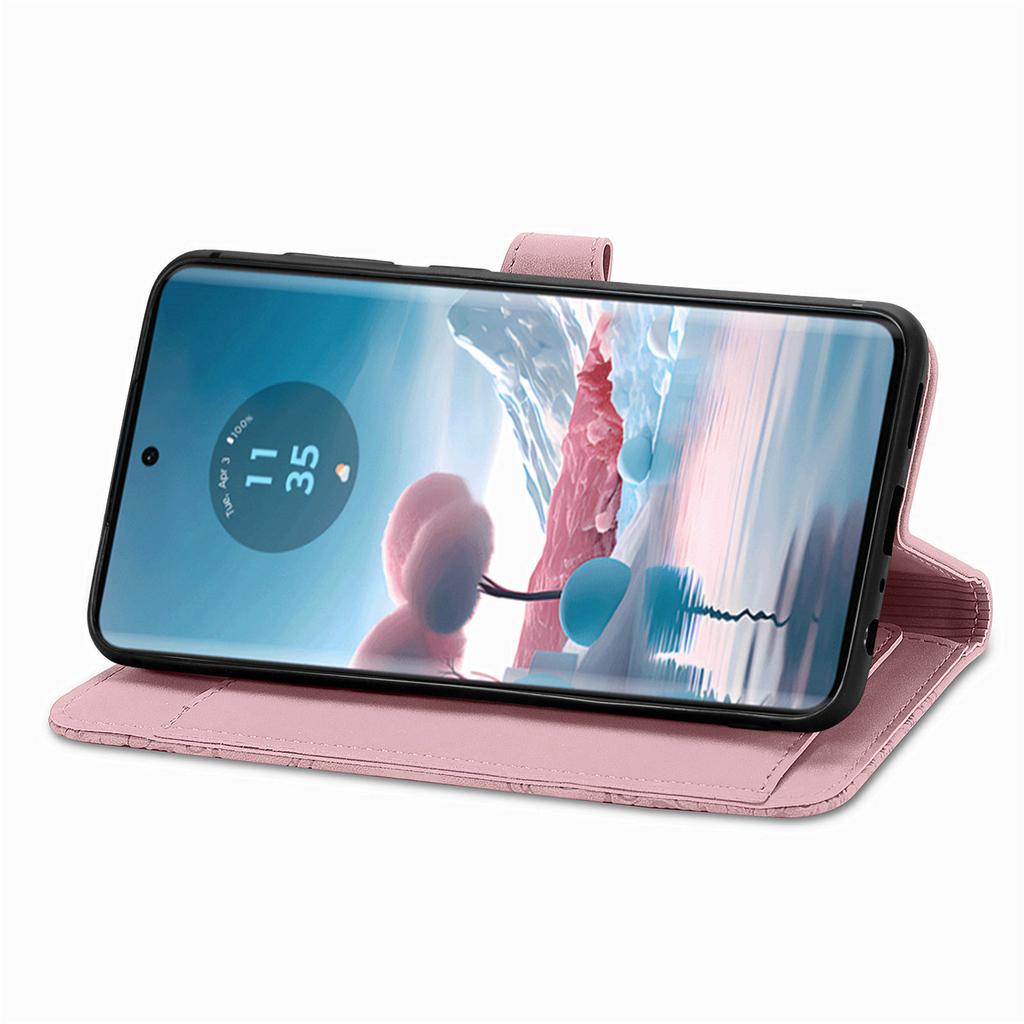 Pouzdro na zipovou peněženku pro Motorola Edge 40 Neo 5G s popruhem, s květinovým potiskem, PU kůže, kryt na telefon
