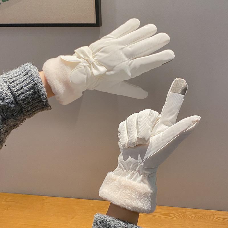 Rękawiczki Damskie Zimowe Polarowe Pogrubione Ciepłe Pluszowe Bawełniane Wodoodporne Rękawiczki z Ekranem Dotykowym Zimowe Ciepłe Do Jazdy Konnej Narciarskie Outdoorowe Rękawiczki