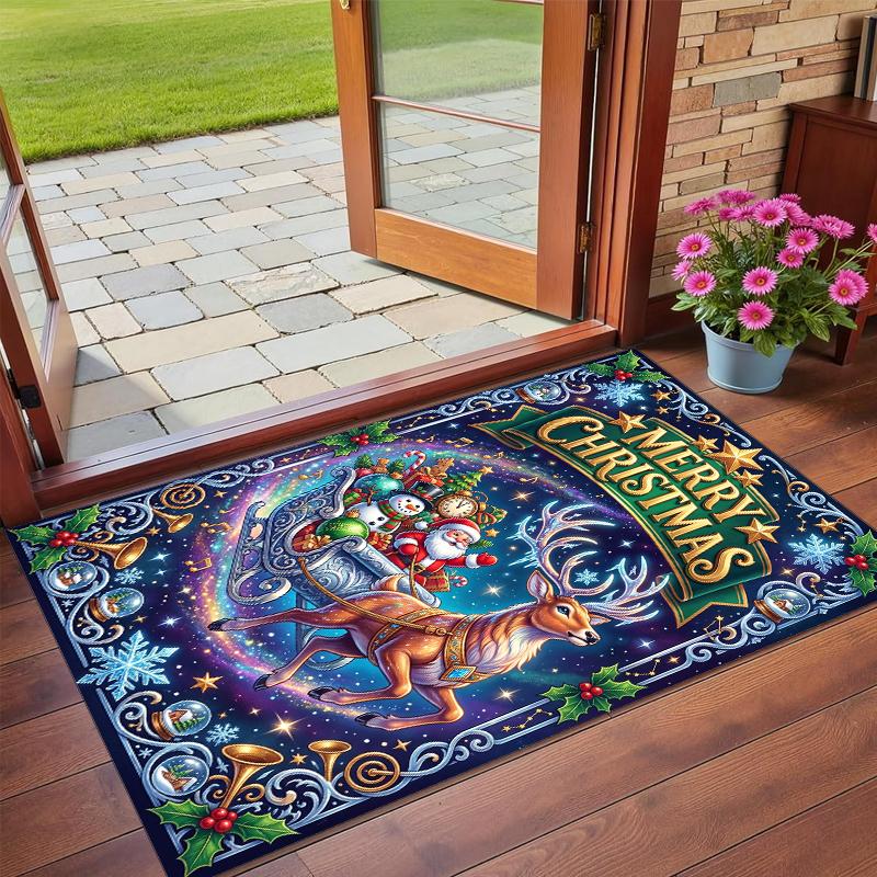 Christmas Printed Square Area Rug Soft Non Slip Floor Carpet For Bedroom Holiday Gift