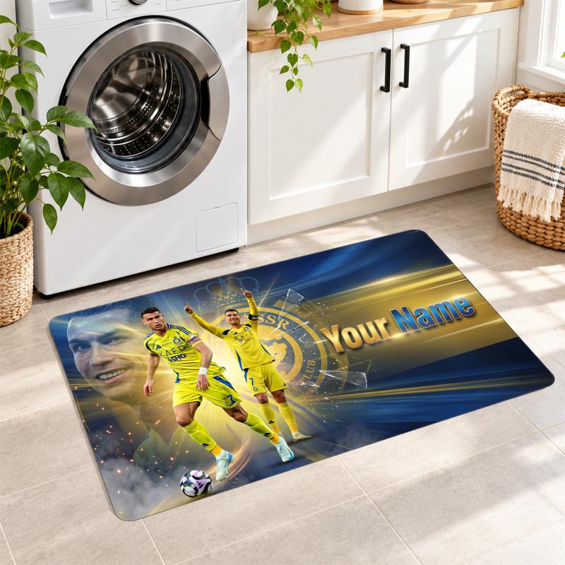 Cristiano Ronaldo Custom Name Flannel Rug Kitchen Mat Non Slip Floor Carpet Personalized Home Decor