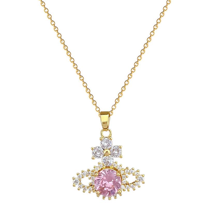Flower Planet Full Diamond Light Luxury Temperament Gorgeous Full Diamond Necklace Women'S Versatile Clavicle Chain Titanium Steel Chain